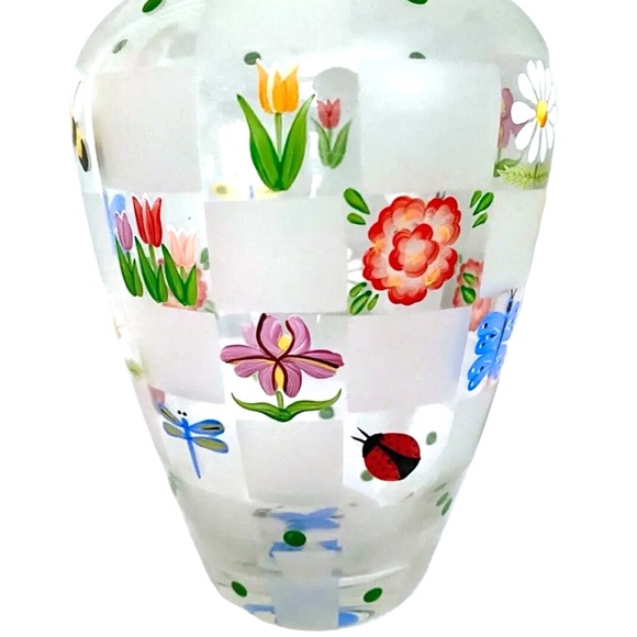 Vintage Signed Lenox Nature's Splendor Hand Painted Frosted Glass Vase - Picture 5 of 8